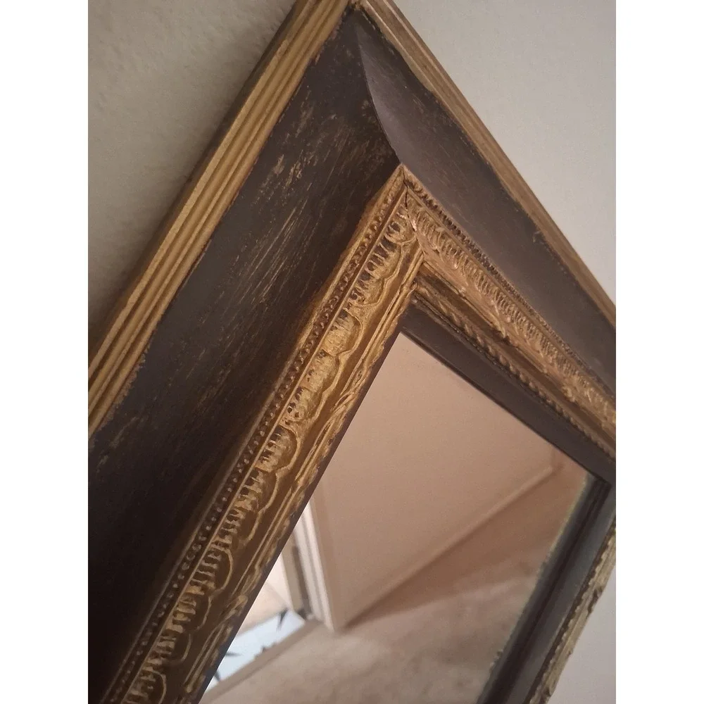 Vintage Ornate Diamond Mirror | Charcoal + Gold | Hollywood Regency